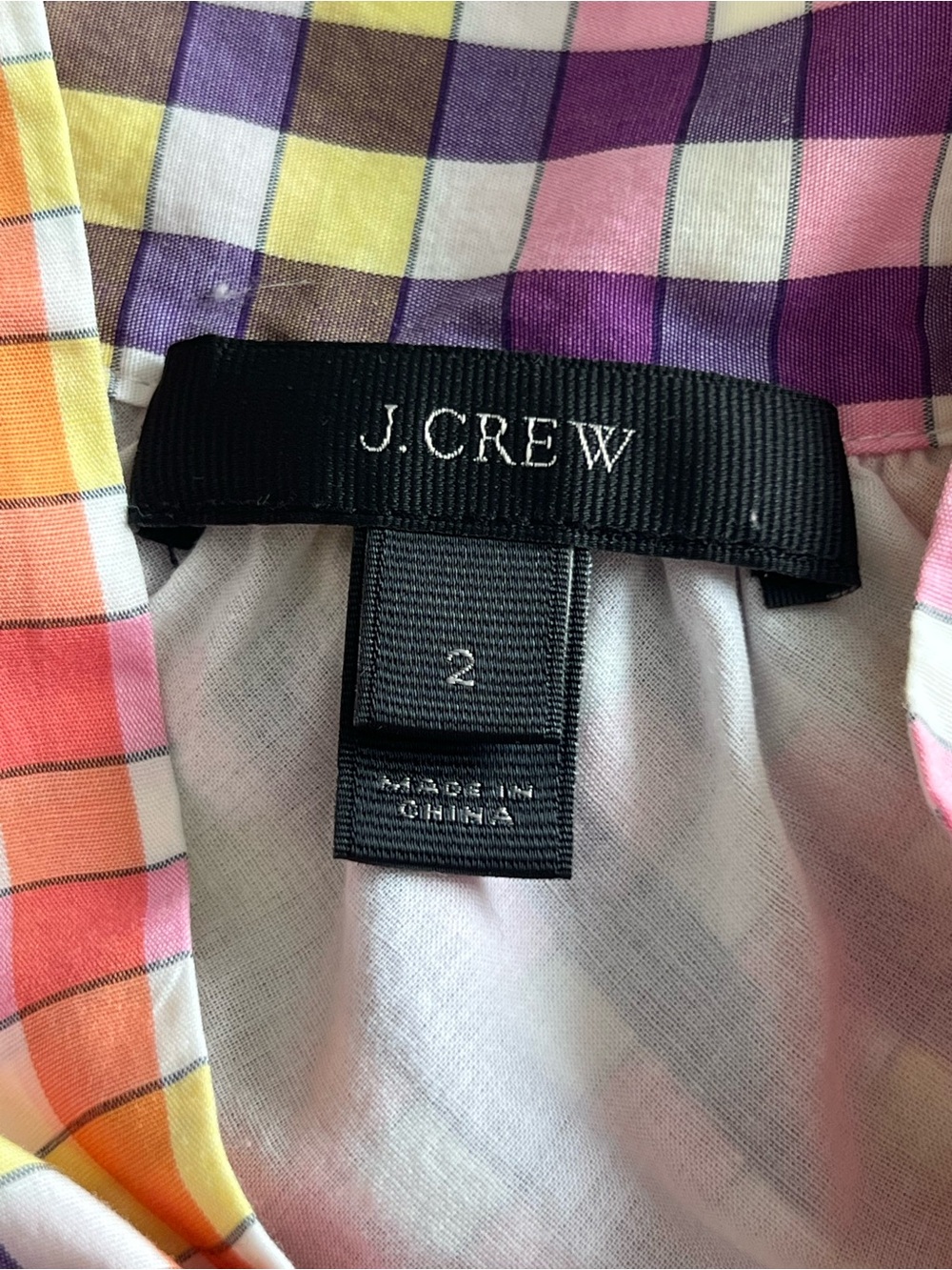 J. Crew Multicolor Rainbow Gingham Tie-Neck Dress Size 2 - Picture 3 of 11